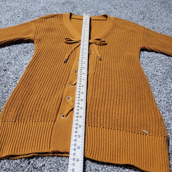Guess Burnt Orange Ribbed Knit Front Tie Sweater X Small - Picture 6 of 10